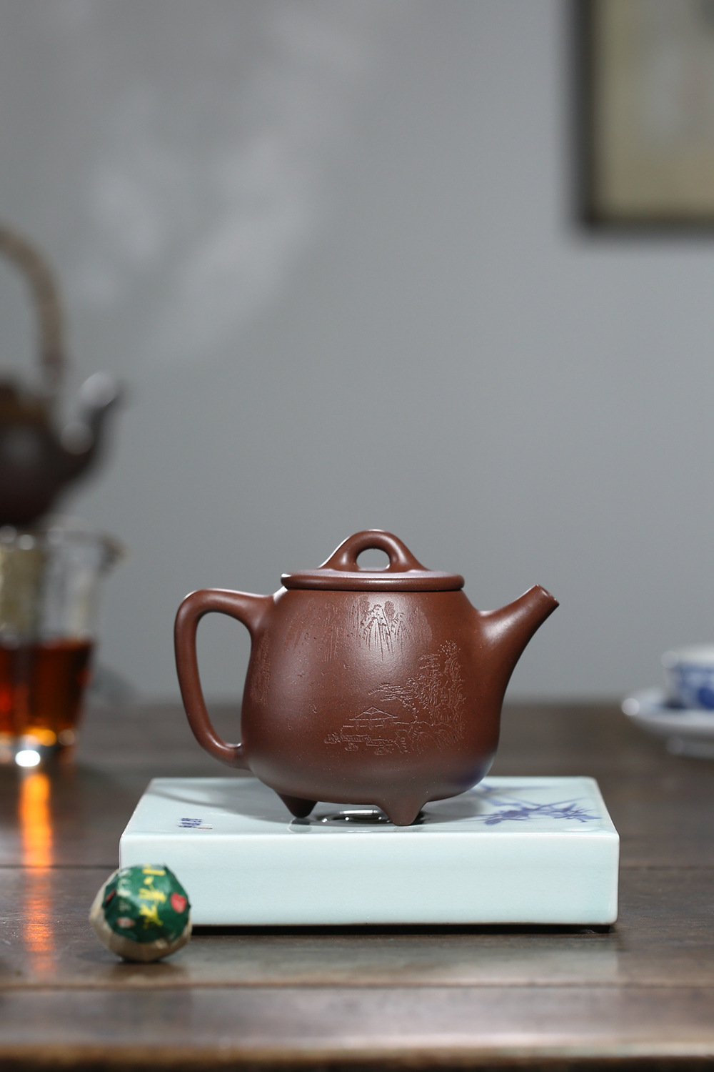 宜兴紫砂壶名家全手工高石瓢壶260cc家藏紫泥红茶壶绿茶一件代发