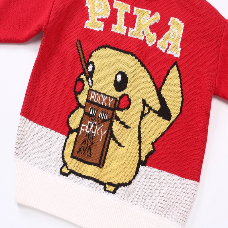 儿童毛衣纯棉线针织卡通图案皮卡丘加厚男女童秋冬新款毛衣