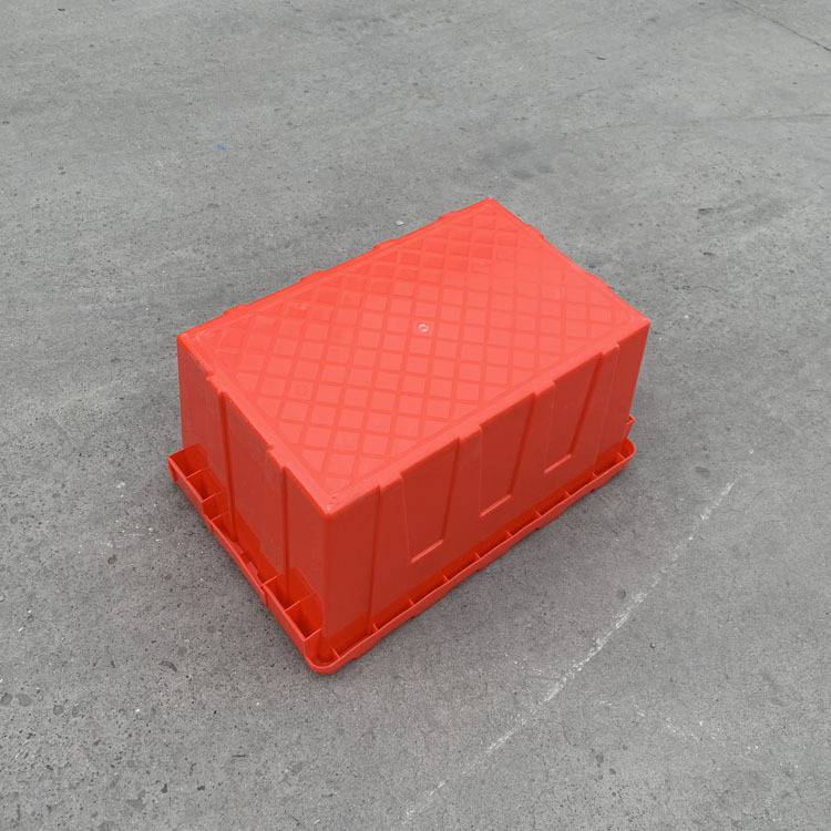 红色带盖塑胶斜插式周转箱600-300嵌入套叠塑料框药店中转医药箱