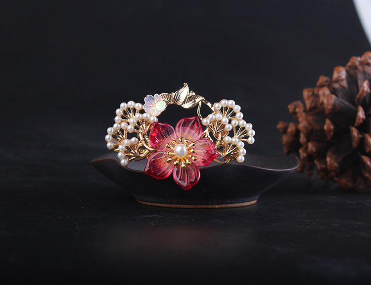 古风发饰幻彩流苏发簪水墨紫荆花027头饰珍珠发夹古典汉服饰品夹