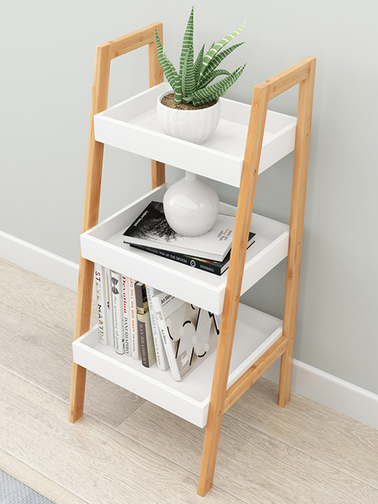 简约梯形白色书架北欧实木落地置物架书柜层架多肉花架