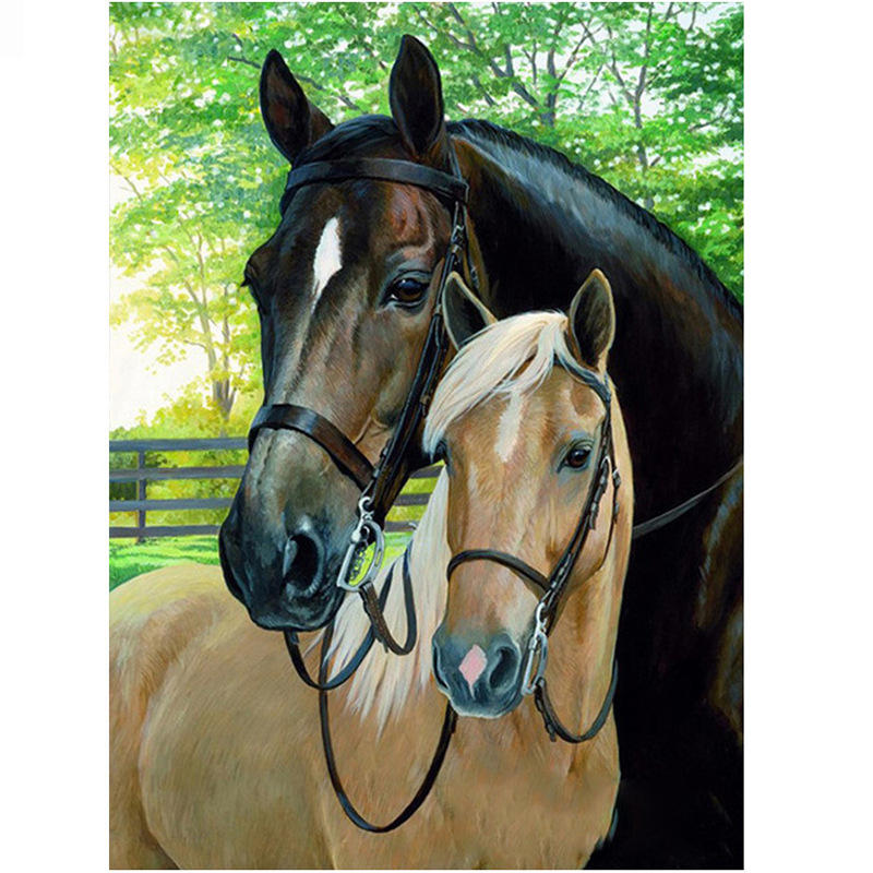 钻石画diy满钻两匹马 外贸货源家居装饰画工厂批发直销品质保障