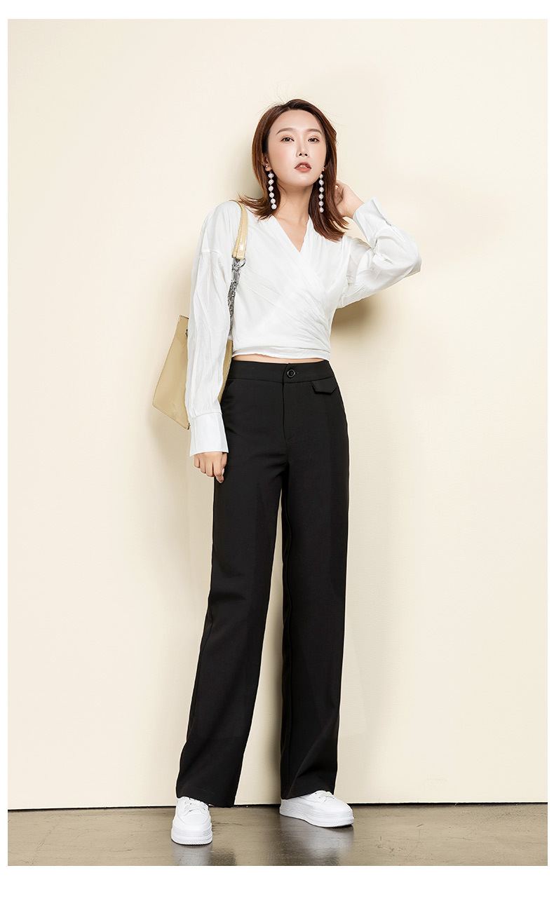 春秋高腰阔腿裤女式裤黑色灰色简约百搭女士阔腿裤女拖地裤女长裤