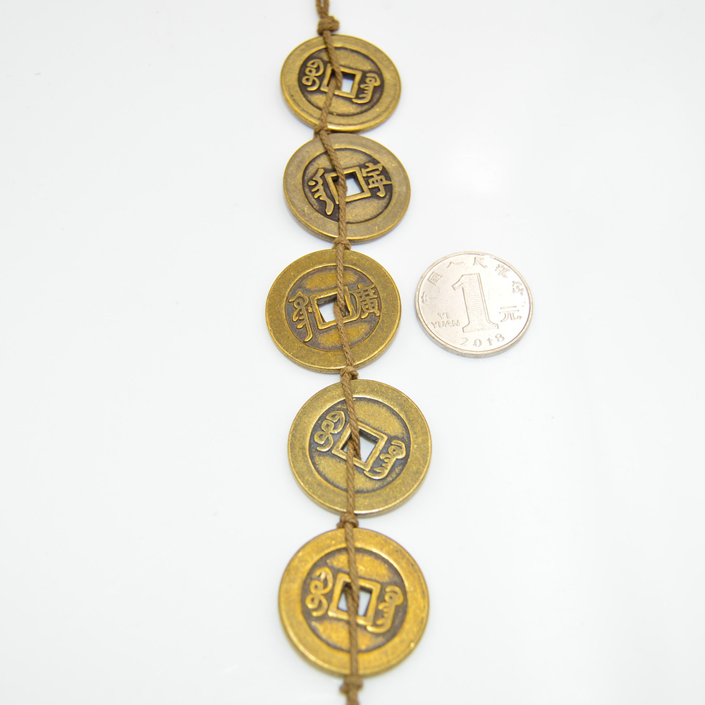 3mm 加厚清朝五帝铜钱串麻绳 现货批发