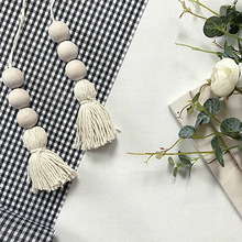 欧美棉线流苏木珠装饰挂2只装麻绳木珠壁橱门把手装饰