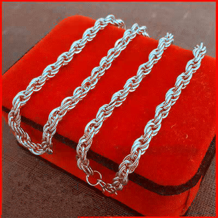 跑江湖微商热卖镀银麻花男士仿银项链 土豪银首饰镀银项链