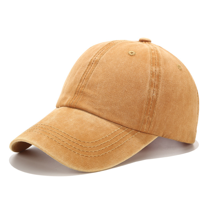 Hat Female Korean Style Worn Looking Washed-out Baseball Cap Retro Curved Brim Glossy Hat Couple Sun Hat Solid Color Peaked Cap Men