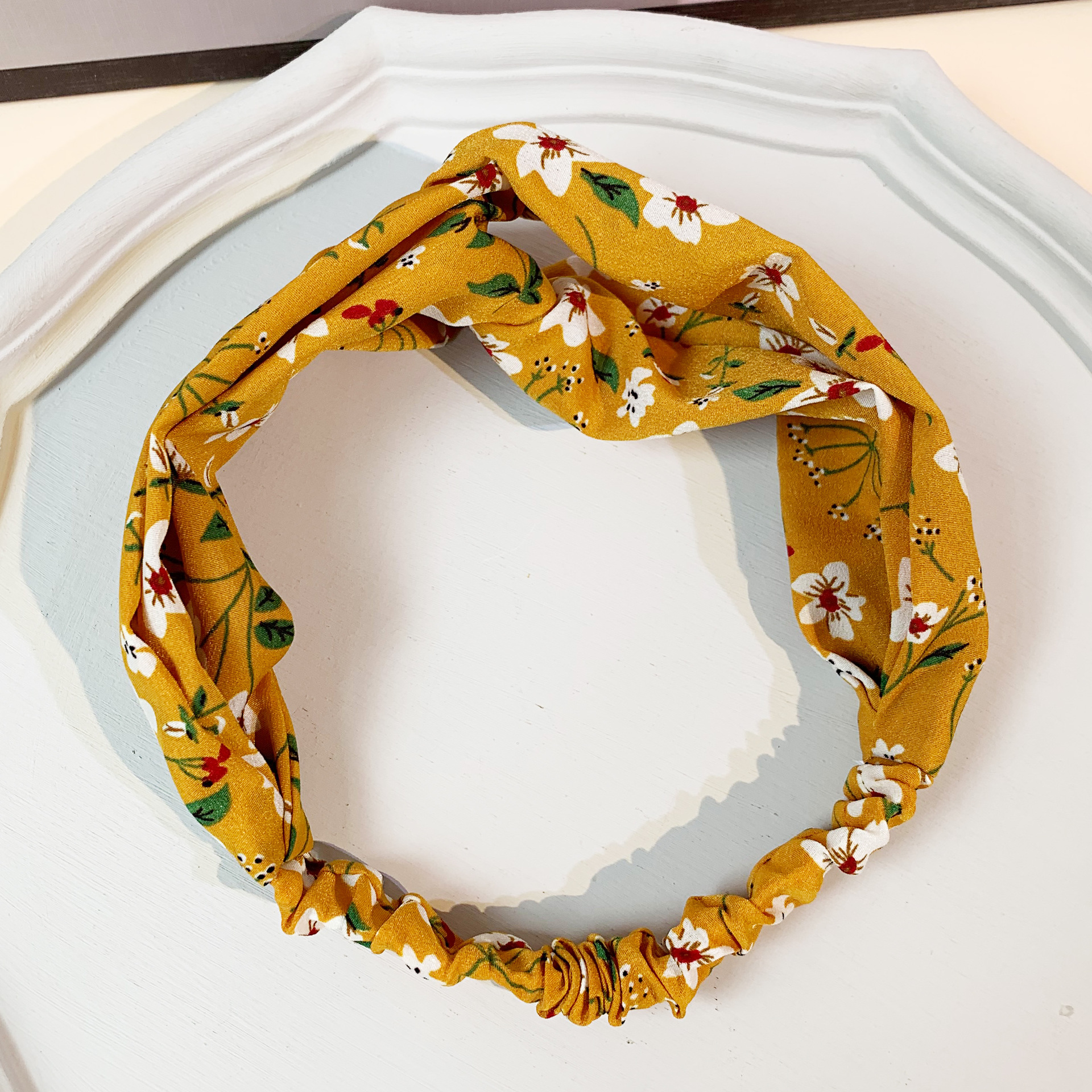 跨境新款布艺饰品韩版女士小碎花小清新文艺松紧运动交叉印花发带