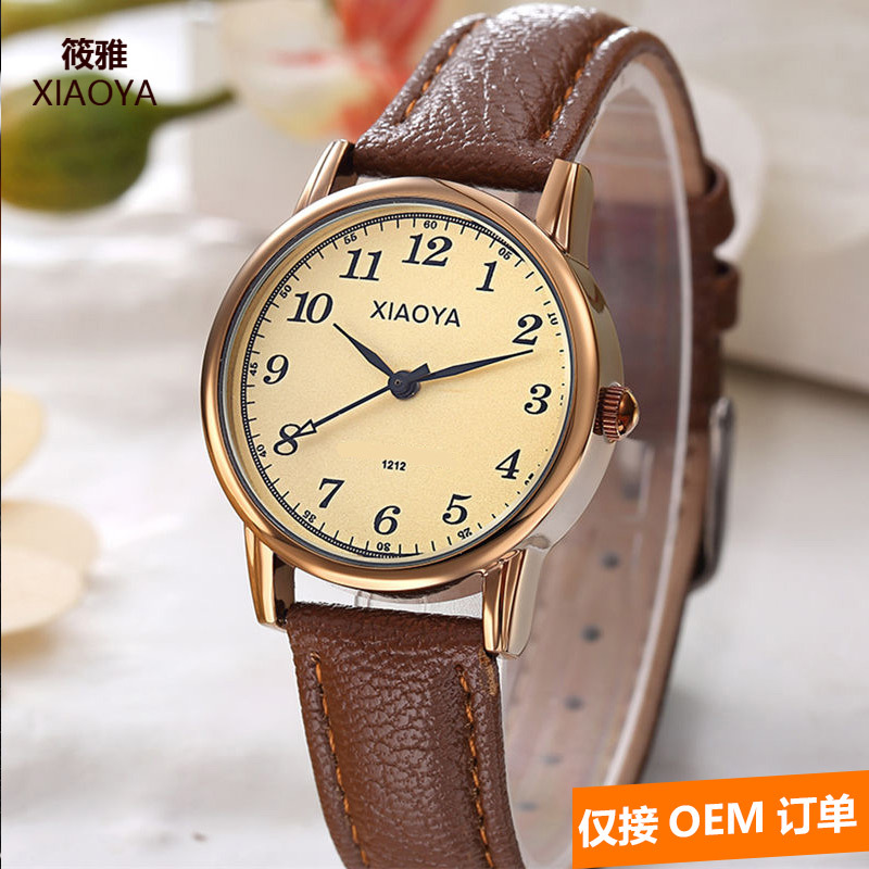 筱雅xiaoya韩版真皮复古手表男女士防水学生石英情侣表批发oem