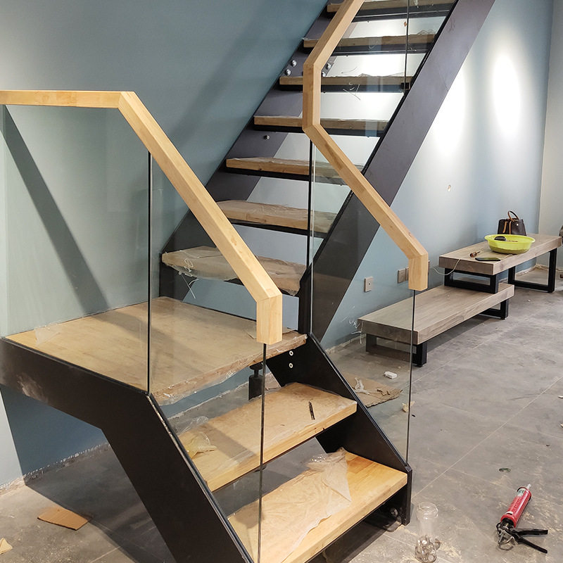 二楼围栏双梁玻璃楼梯 室内楼梯二层复式楼梯 大方美观楼梯护栏