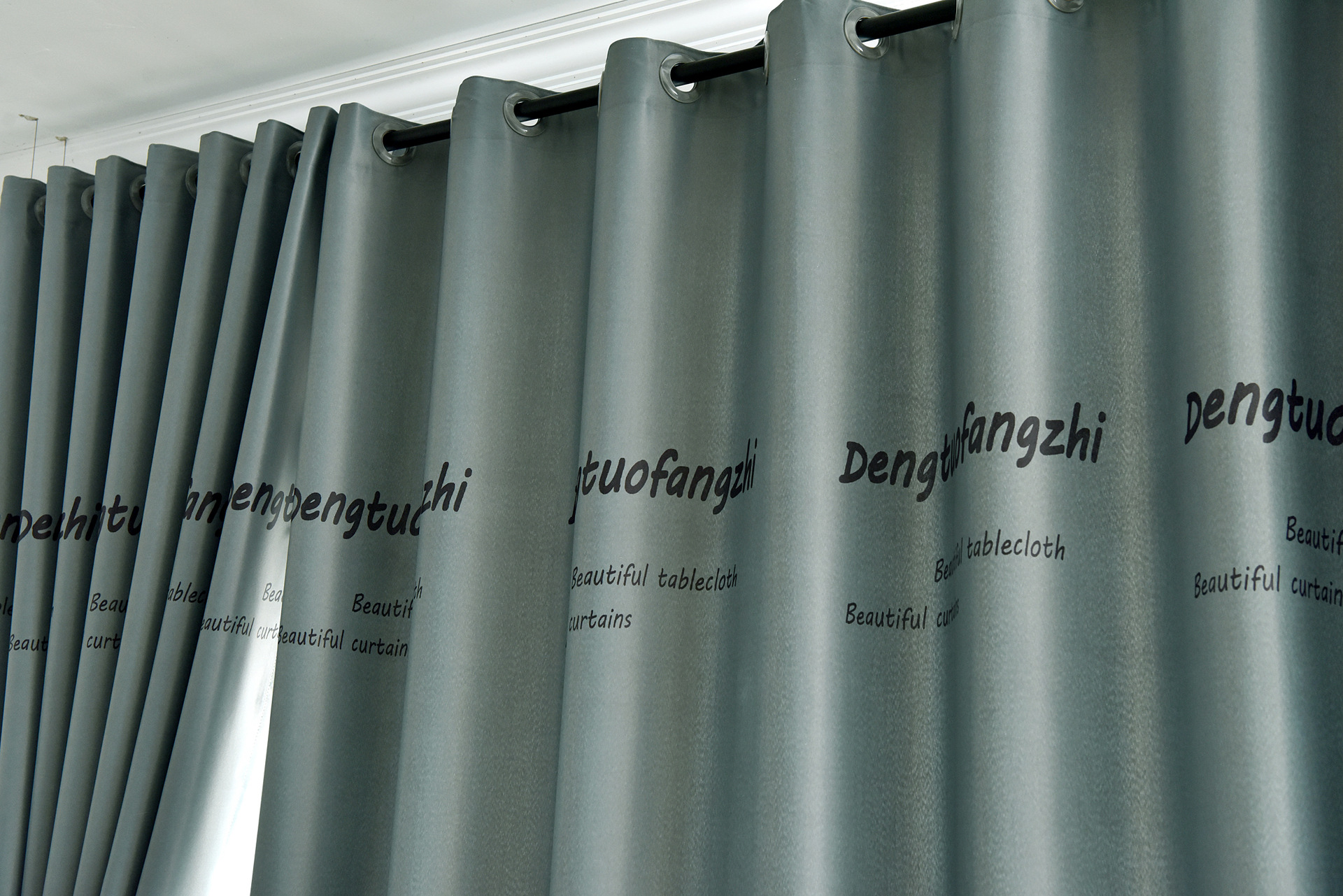 北欧ins现代简约风格英文字母灰墨绿色成品客厅飘窗遮光窗帘布