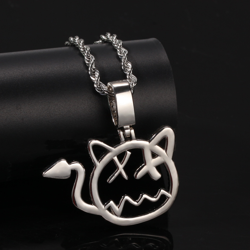 欧美新款卡通小恶魔吊坠铜镶锆石潮人个性嘻哈项链毛衣链一件代发