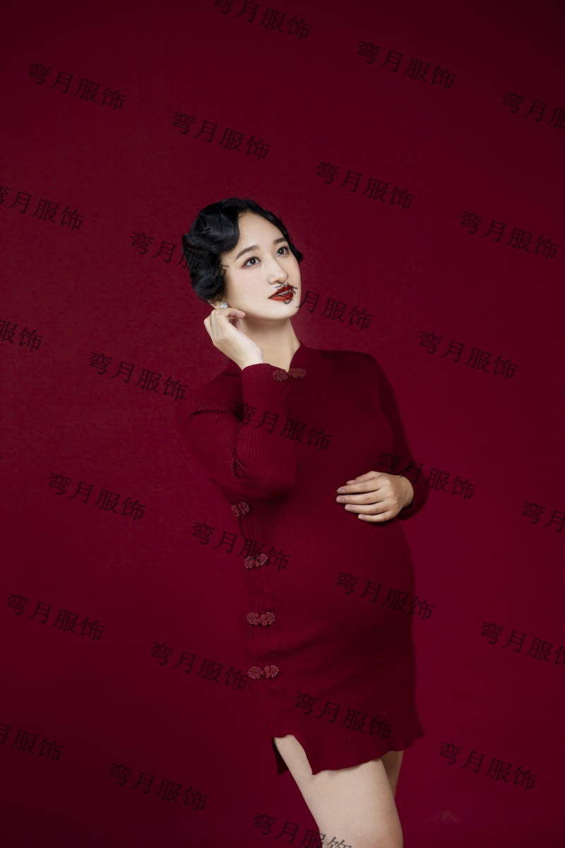 展会新款孕妇照服装影楼性感写真红色旗袍复古中国风艺术样片服装