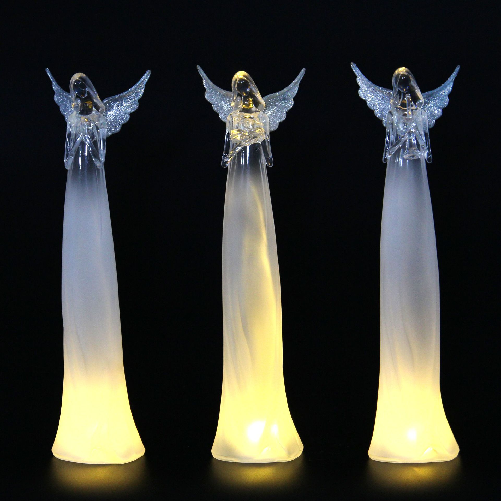 Factory Direct Supply Acrylic Religious Christmas Acrylic Colorful Luminous Optical Fiber Mini Angel Small Wind Lamp Ornaments