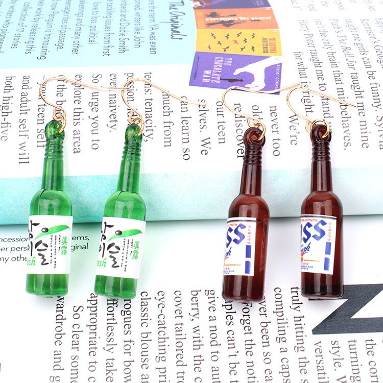 Korean Style Fashion Creative Small Liquor Bottle Earrings Female Exaggerating Unique Eardrops Temperamental Long Pendant Earrings Factory Wholesale