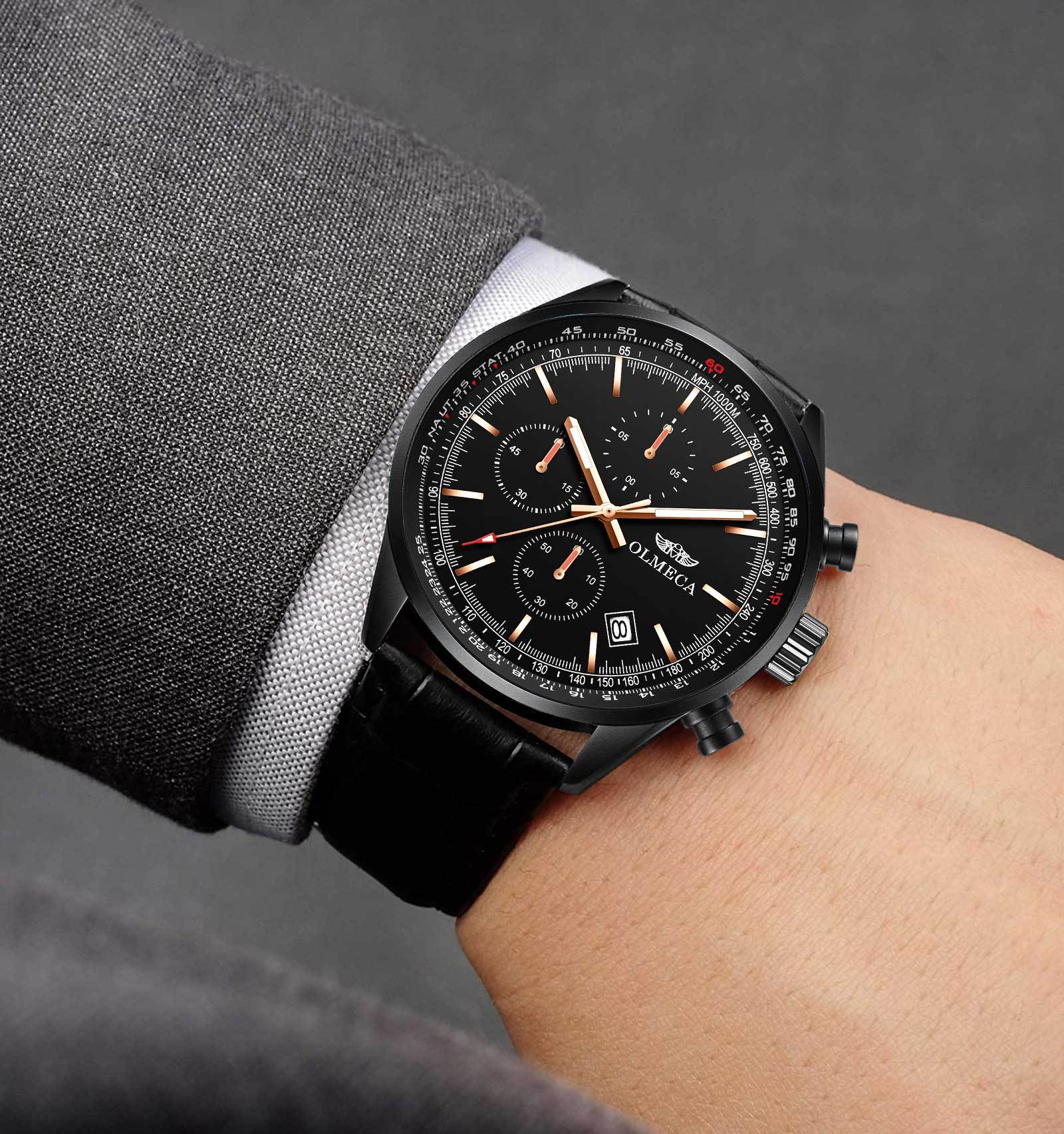 olmeca锗石保健磁疗能量手表多功能运动不锈钢蓝宝石男士手表