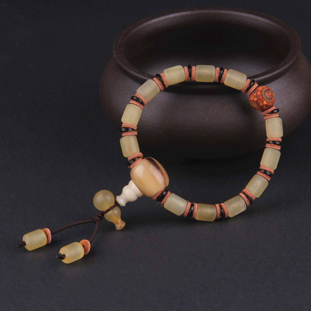 琦毅新品天然西藏高山羊角手链女桶珠手串佛珠饰品复古风手饰批发