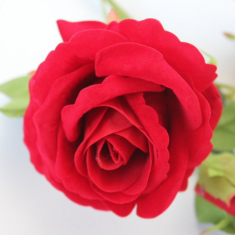 高支绒布角玫仿真婚庆红玫瑰花单支假花塑料花束餐桌客厅摆件摆设