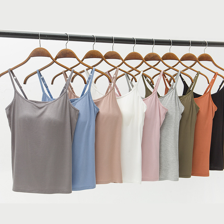 Solid Color Camisole Women with Chest Pad Cup Integrated Leisure Thin Inner Match Base Wear-Free Bra Can Be Worn outside