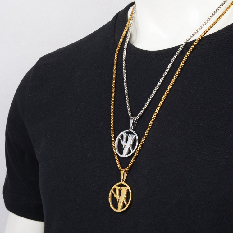 vlone藤原浩闪电联名项链钛钢不掉色男女款吊坠原创嘻哈潮牌饰品