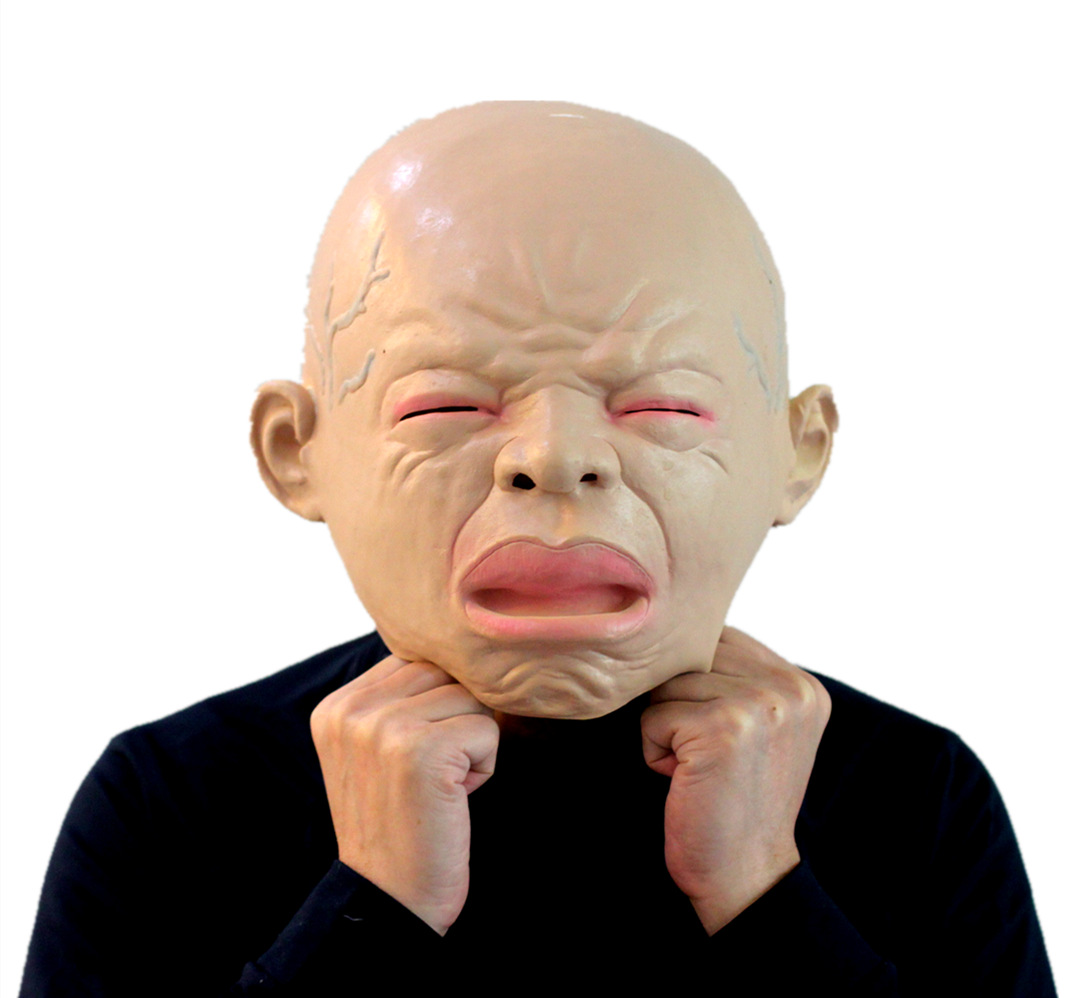 哭泣婴儿面具逼真小孩哭脸乳胶头套万圣节化妆舞会派对道具