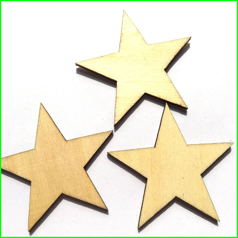 厂家直销激光切割五角星木片五角形木片图案尺寸可定制可雕刻logo