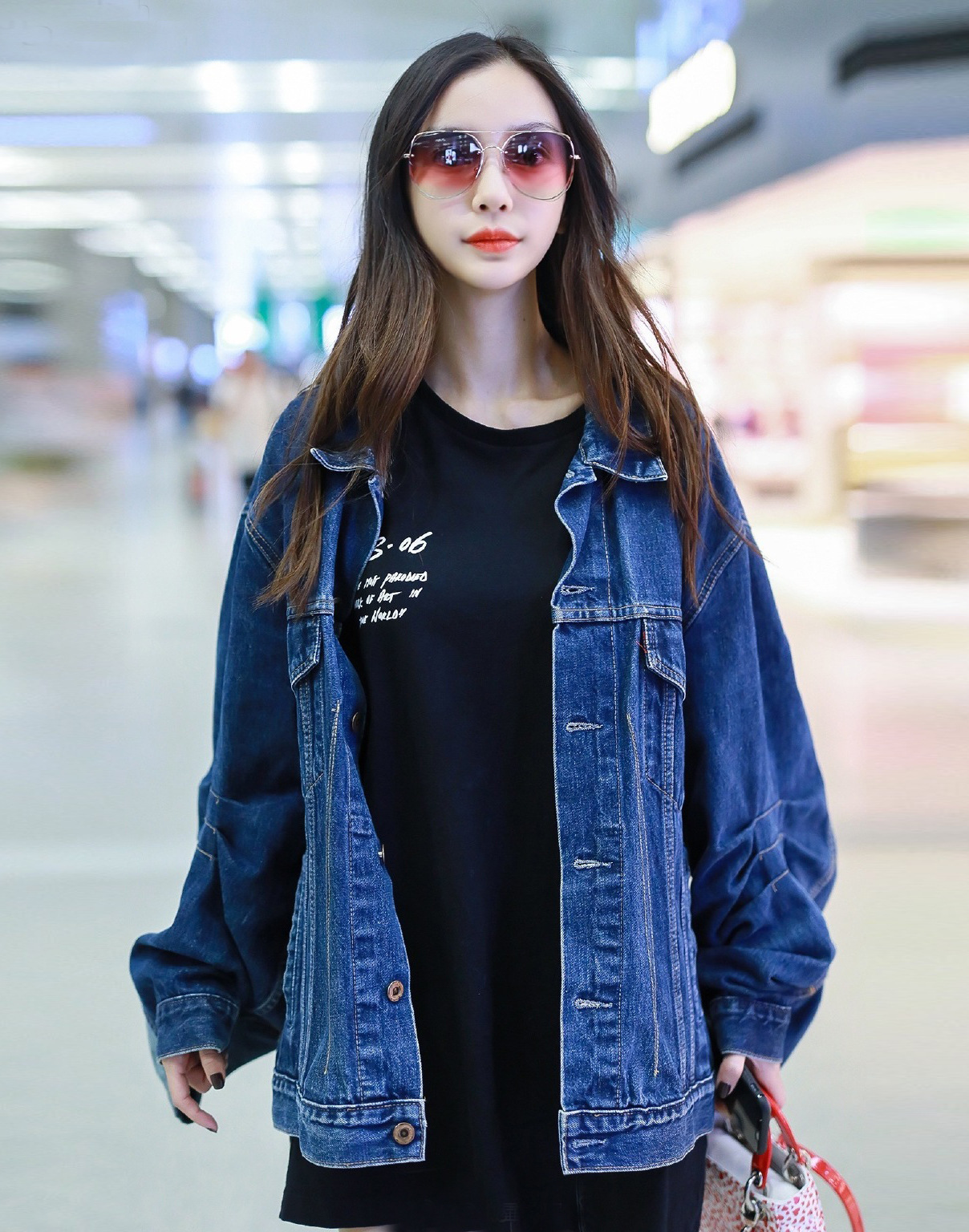 现货2019秋季明星baby杨颖同款喇叭袖牛仔外套女宽松韩版夹克上衣