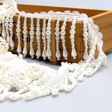 自产自销珍珠手工钉珠流苏花边 diy时尚服装辅料配件 珍珠织带