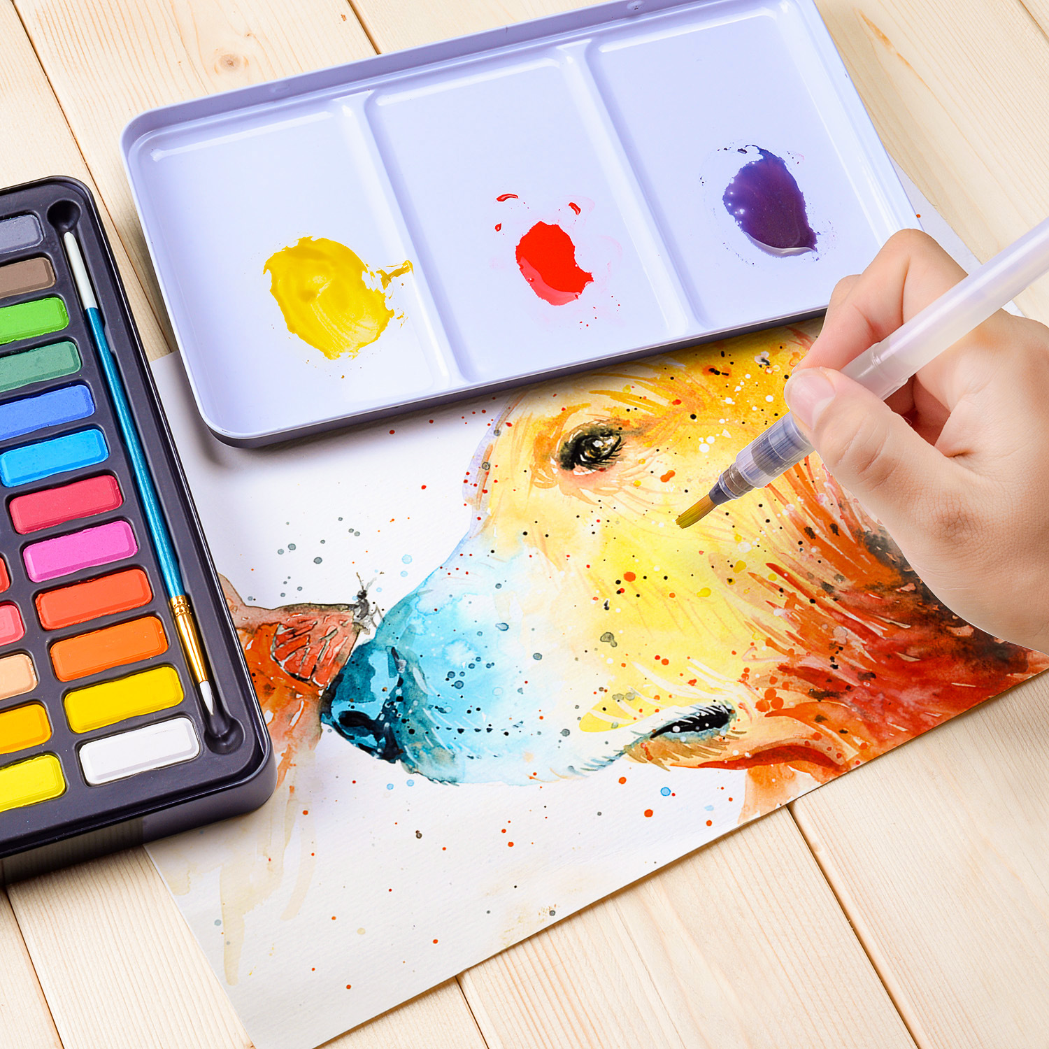 36色固体水彩颜料套装水粉颜料便携式铁盒初学者绘画工具粉饼颜料