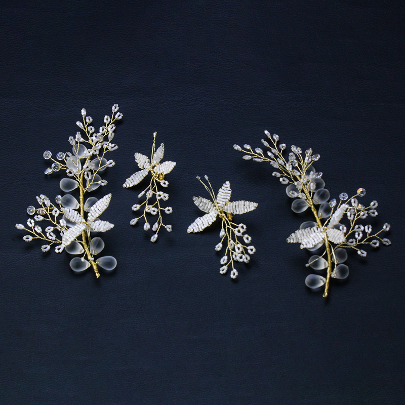 2020新款手工水滴头饰对夹婚纱米珠发饰欧式新娘造型饰品婚礼配饰