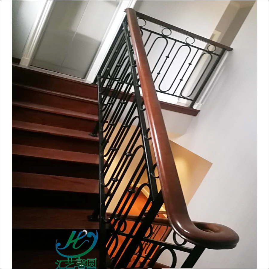 铁艺楼梯扶手护栏 别墅室内铁木扶手 旋转楼梯扶手免费设计