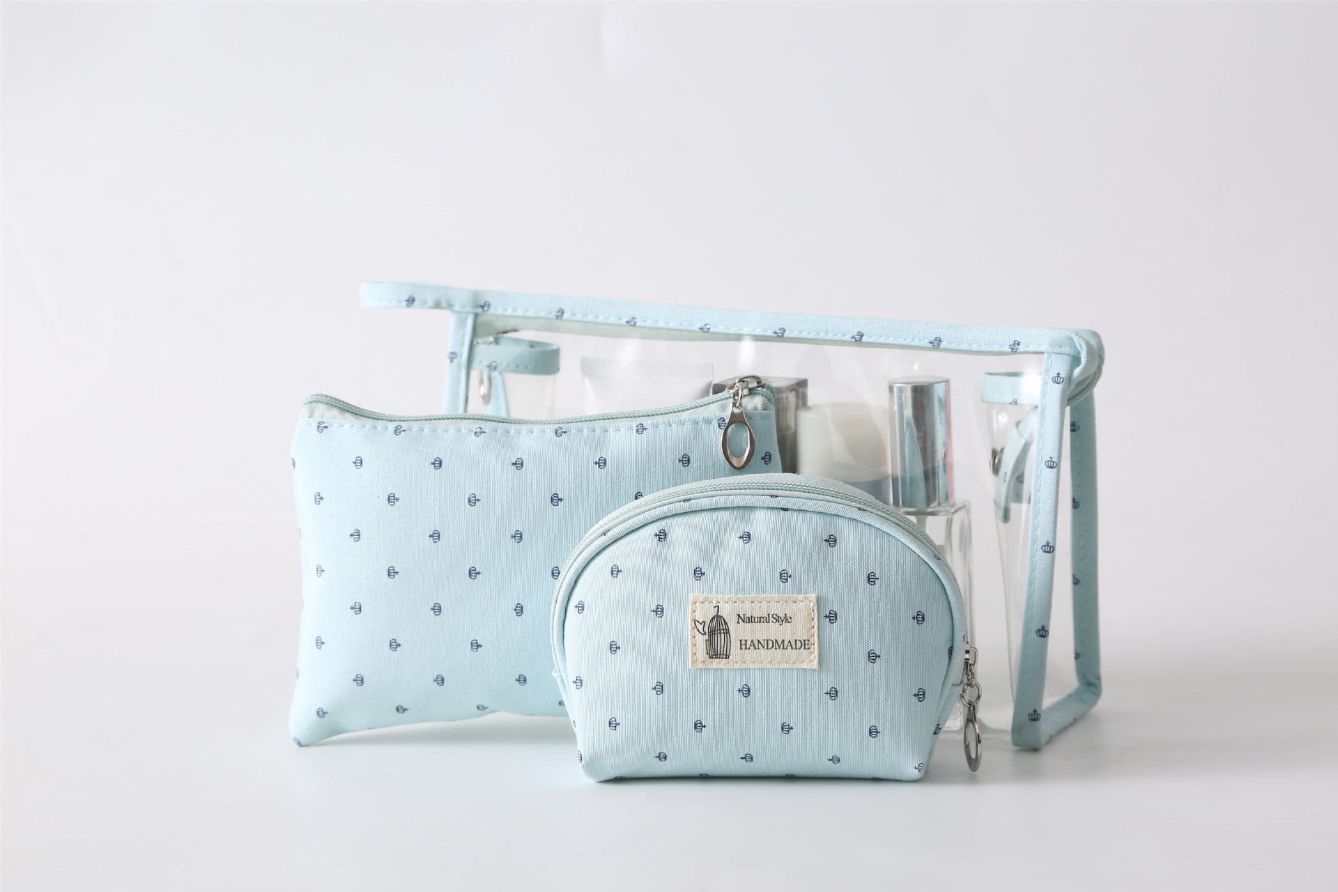 Transparent PVC Cosmetic Bag Three-Piece Set Multifunctional Travel Child and Mother Toiletry Bag 3PCs