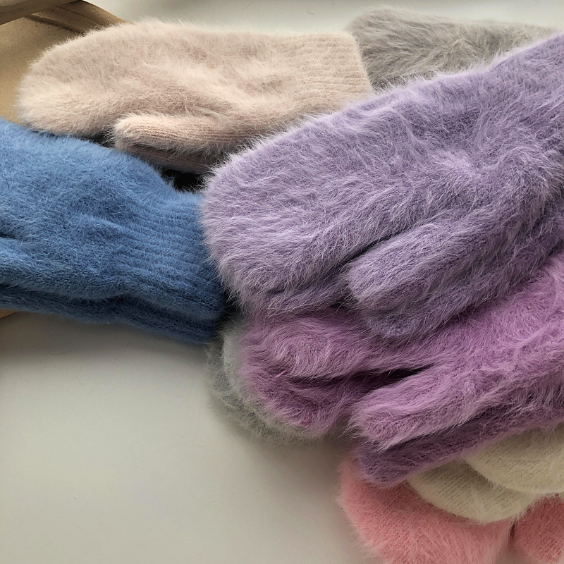 ins韩国保暖秋冬学生羊毛混纺兔毛手套长毛女生御寒抗冻防寒手套