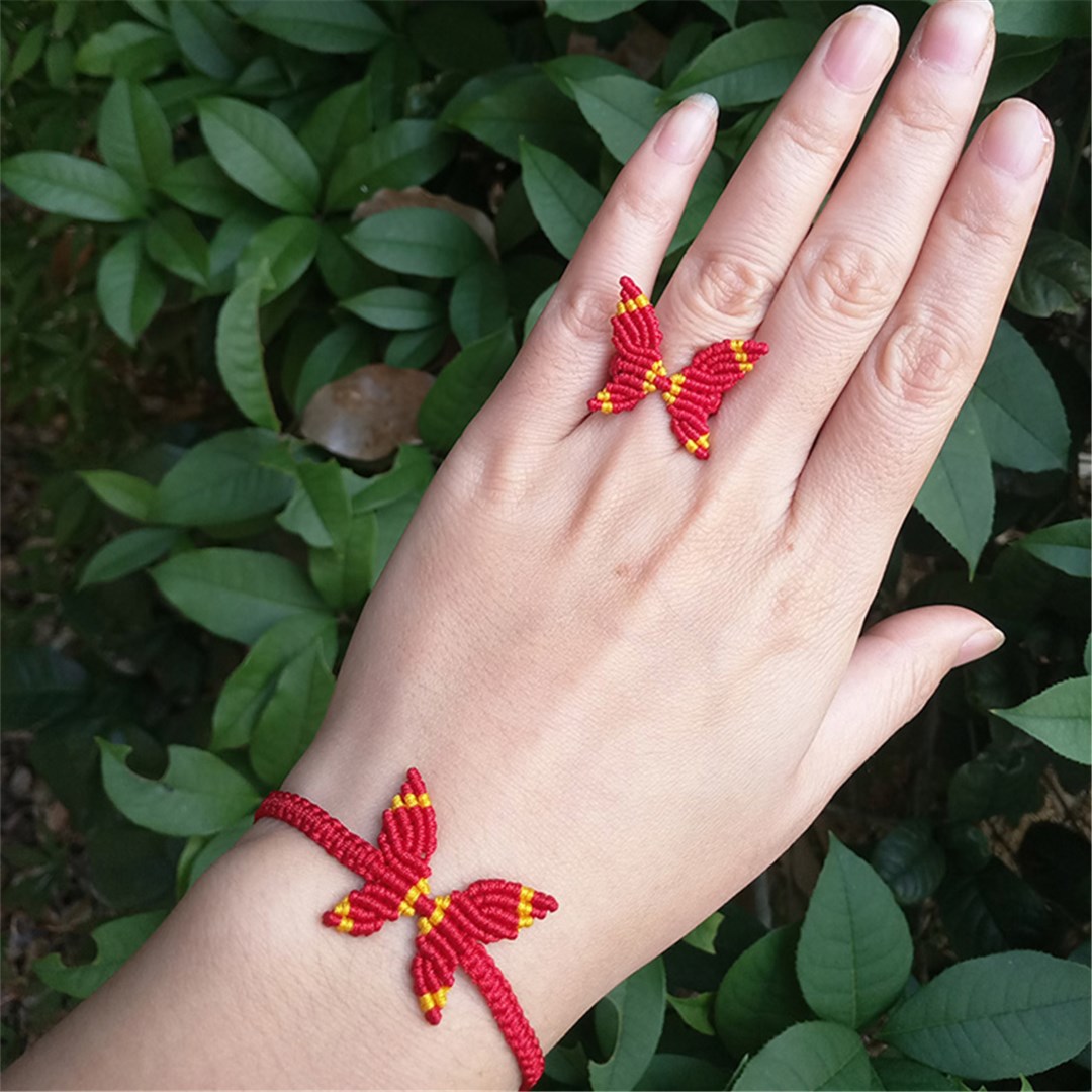 编织红绳蝴蝶手链直播走量款 本命年转运红绳五彩手绳