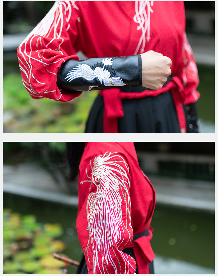 新款汉服凤羽绣花交领襦裙 武侠风日常情侣cp装 古风