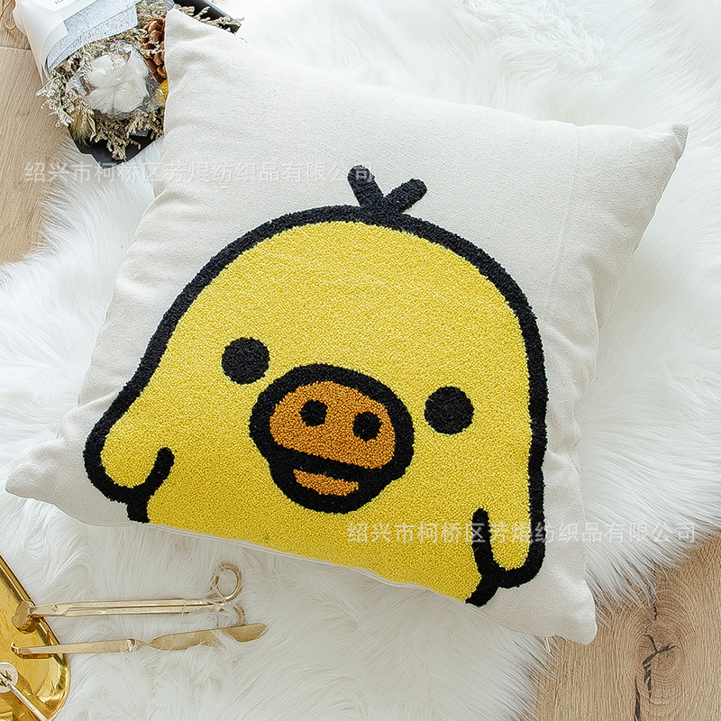 小黄鸭毛巾刺绣厚帆布卡通绣花抱枕套儿童靠垫样板间