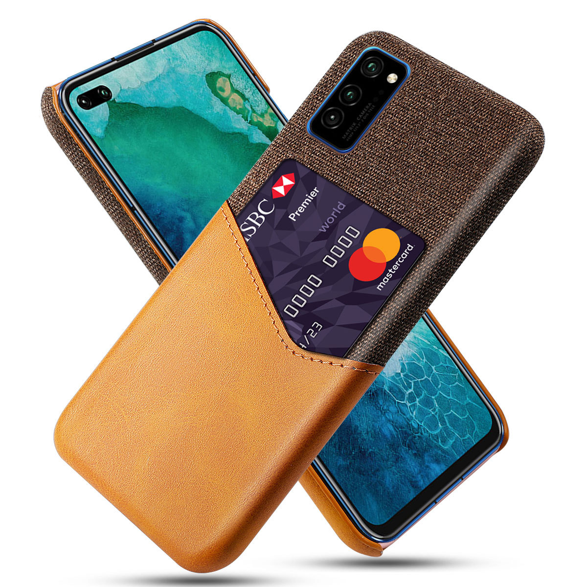 厂家直销适用华为荣耀v30pro手机壳布纹单插卡防摔皮套手机保护套