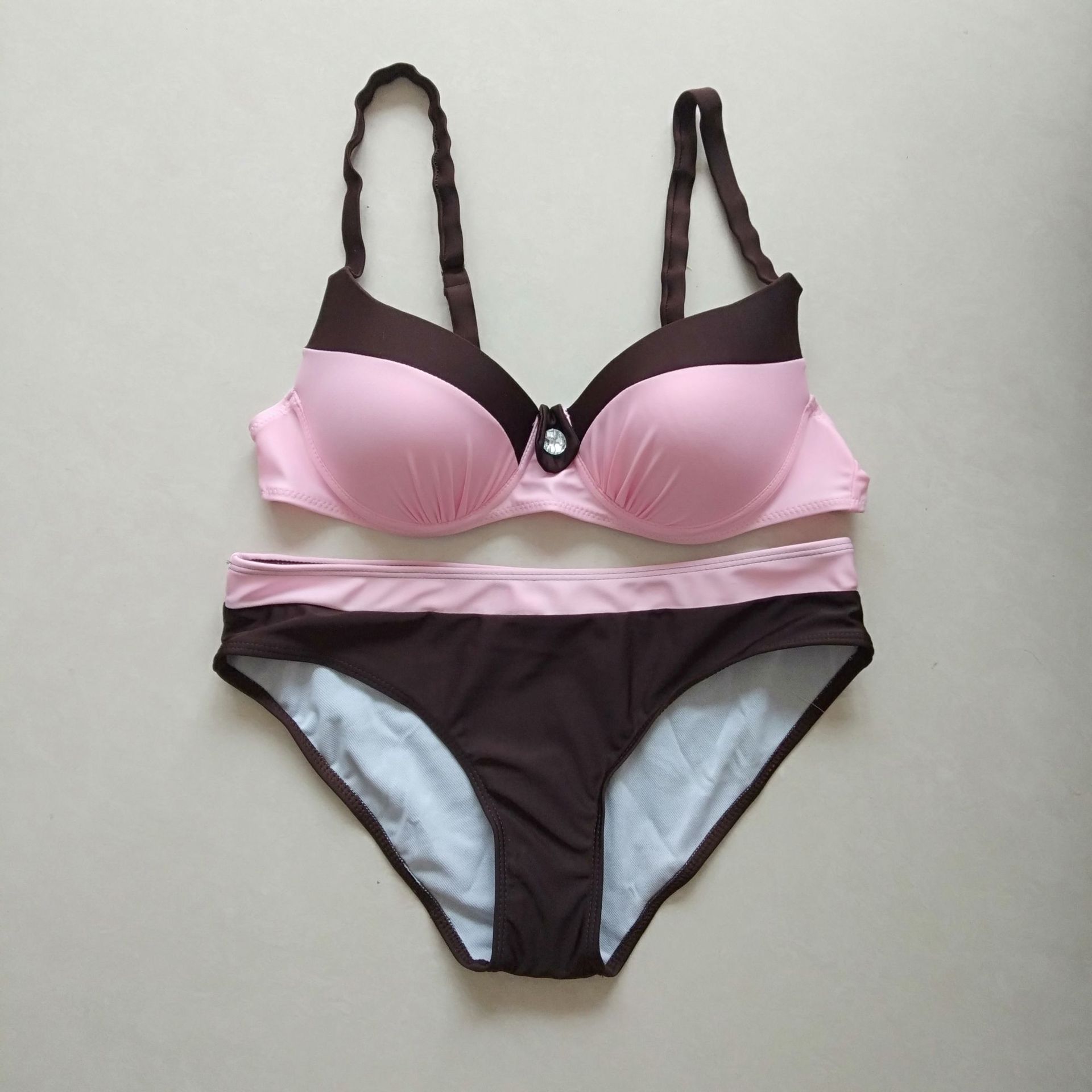 欧美新款大码大胸硬包比基尼泳衣 性感聚拢多色女士分体泳装bikin