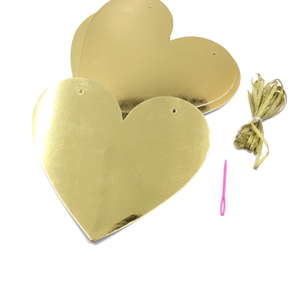 3米 diy亮金色爱心拉旗 心形拉花挂饰 婚房背景装饰婚庆派对用品