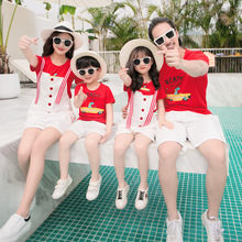 亲子装夏装套装新款韩国短袖家庭装卡通母女背带情侣装一件代发