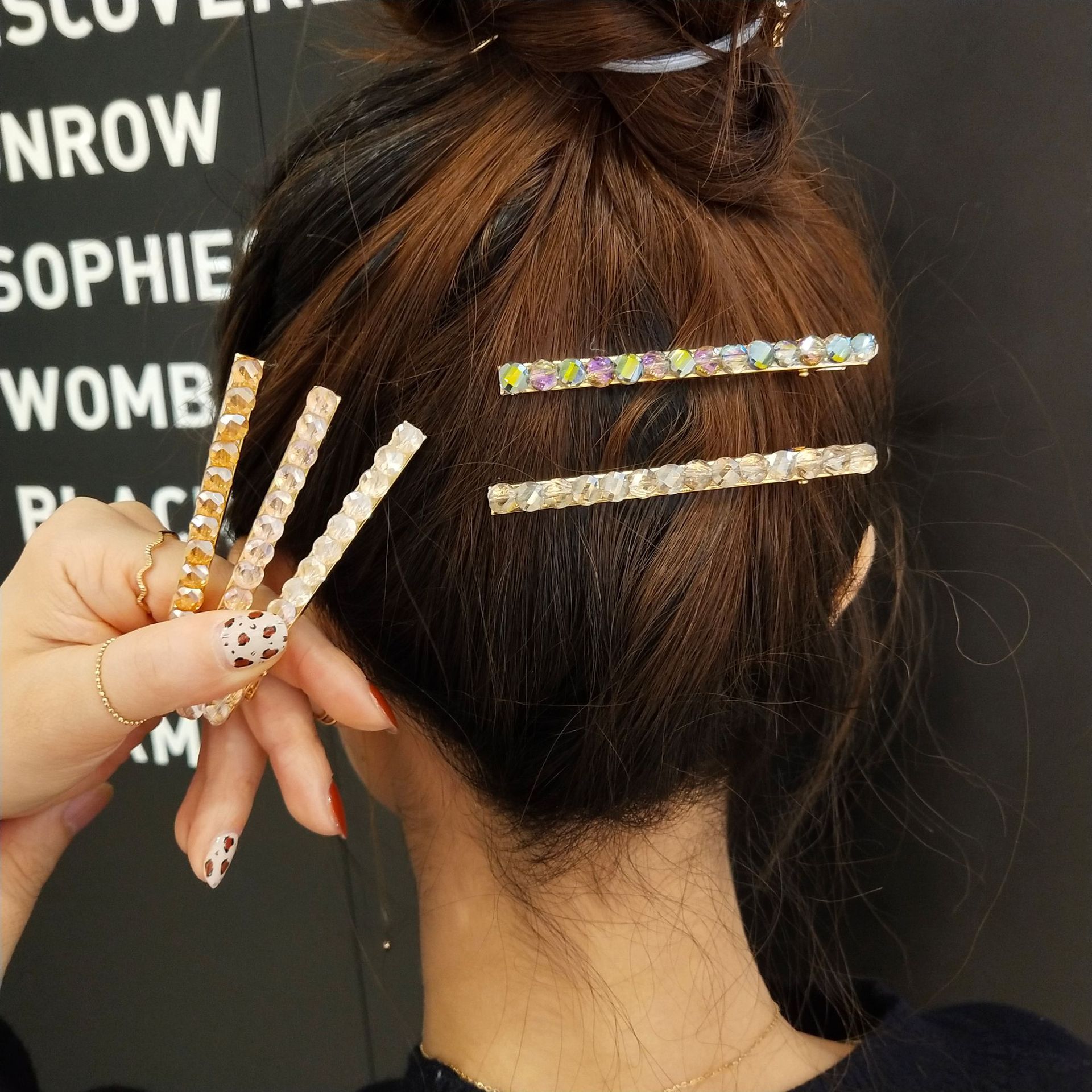 韩国东大门nyunyu水晶刘海发夹一字夹韩国简约精致侧边夹刘海夹