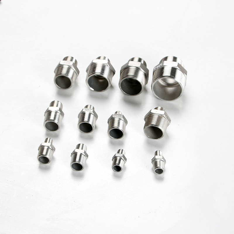 304不锈钢对丝接头4分六角外丝螺纹异径变径转换水管接头皮接配件