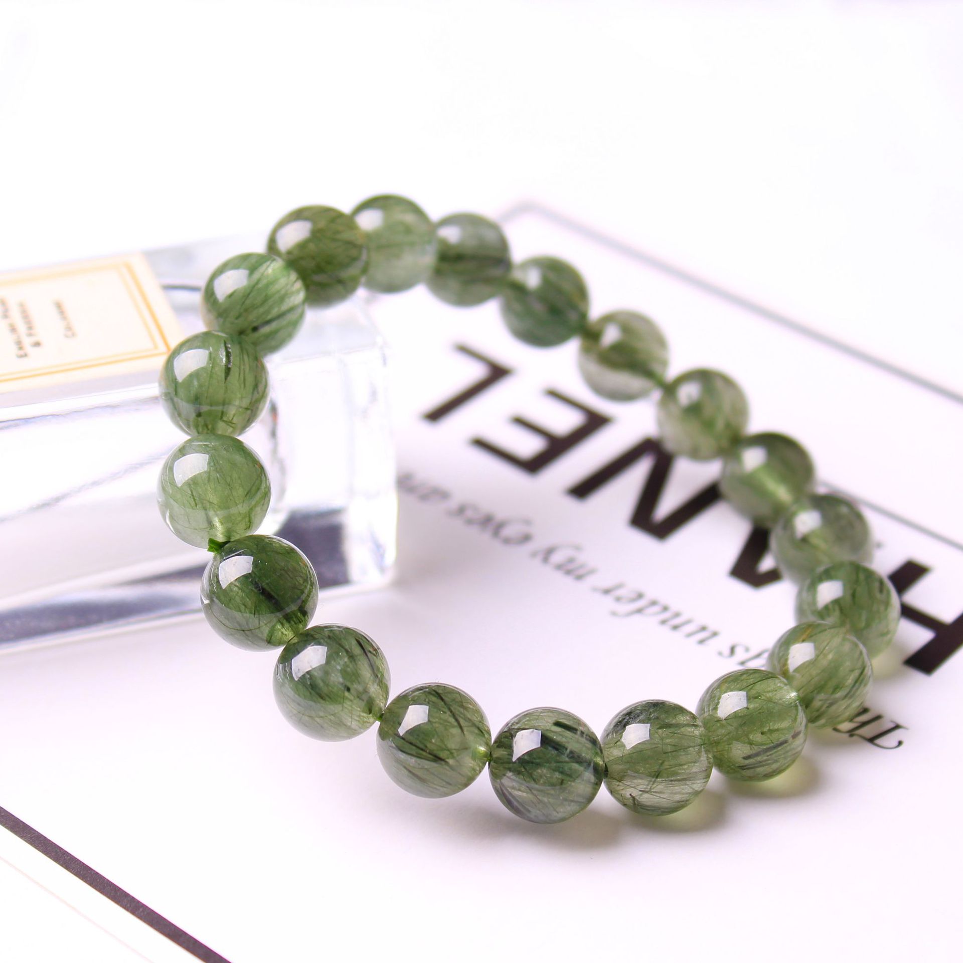 帝凯 天然绿发晶手链 绿钛晶单圈手串 时尚水晶手链工厂批发