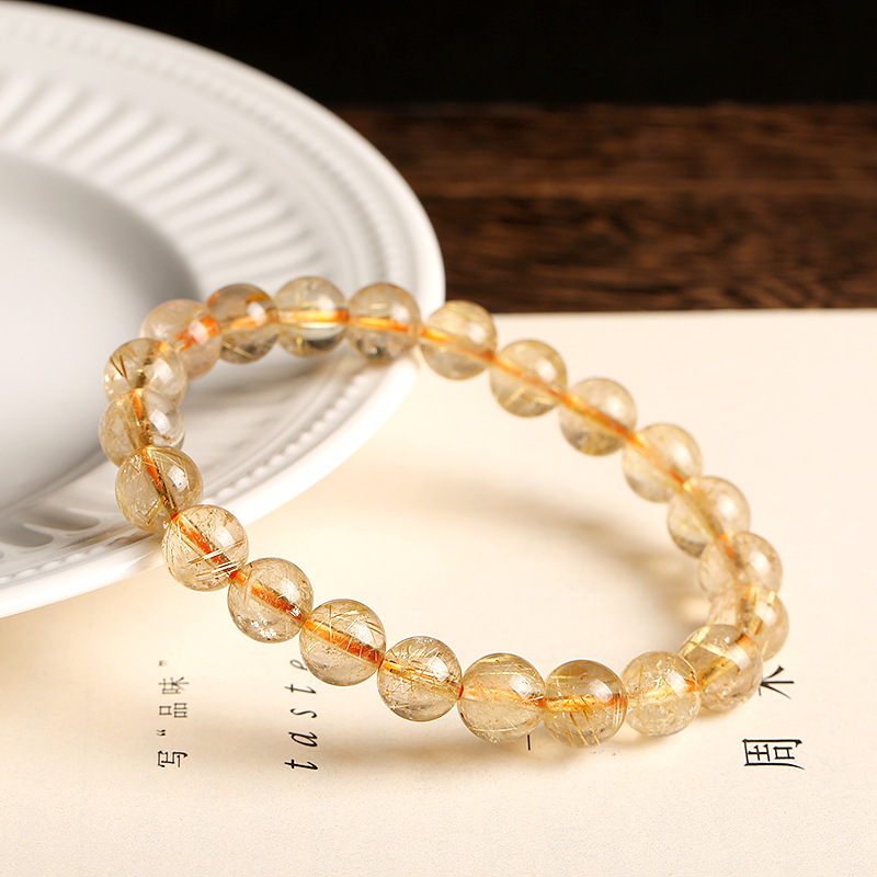 Hot Sale 10mm Gold Rutilated Quartz Bracelet Natural Crystal Rutile Bracelet Hair Crystal Factory Wholesale Ornament Generation Hair