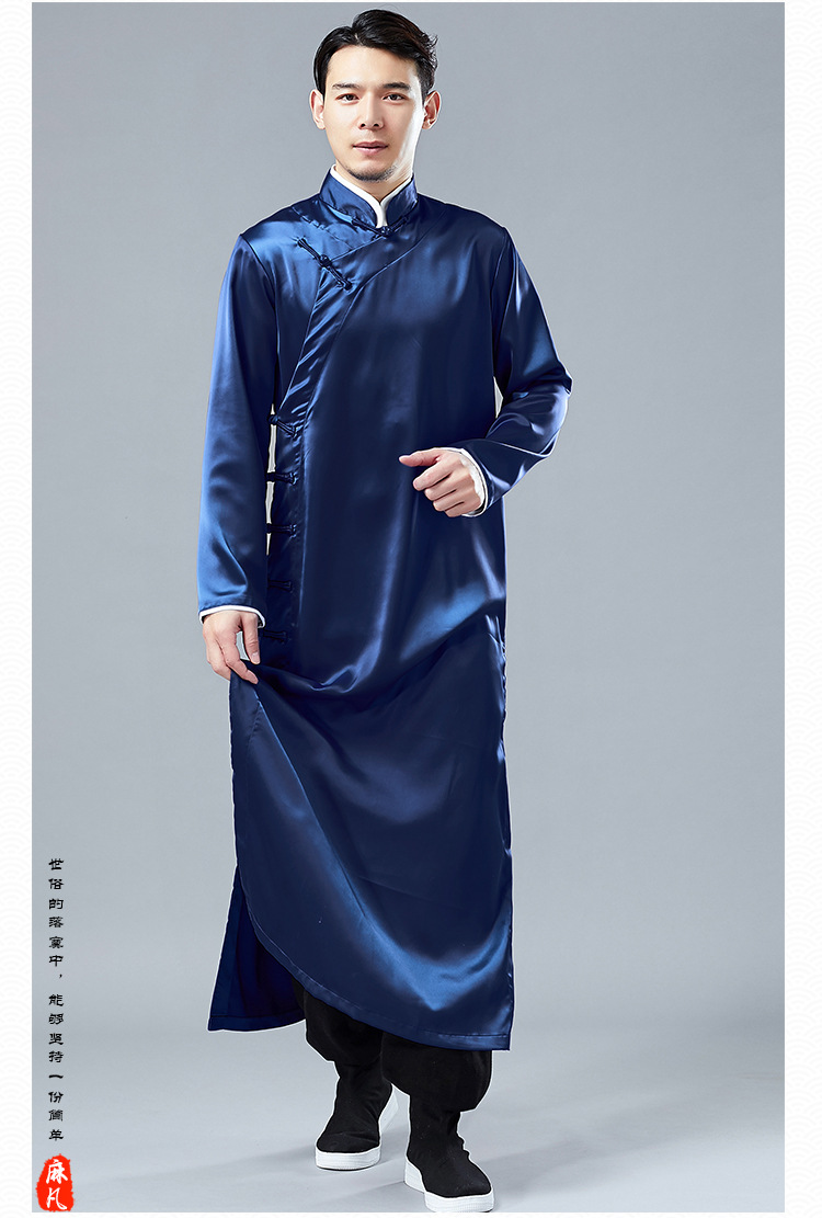 中老年民国风缎面长衫 男2019原创新款唐装 中国风相声服马褂