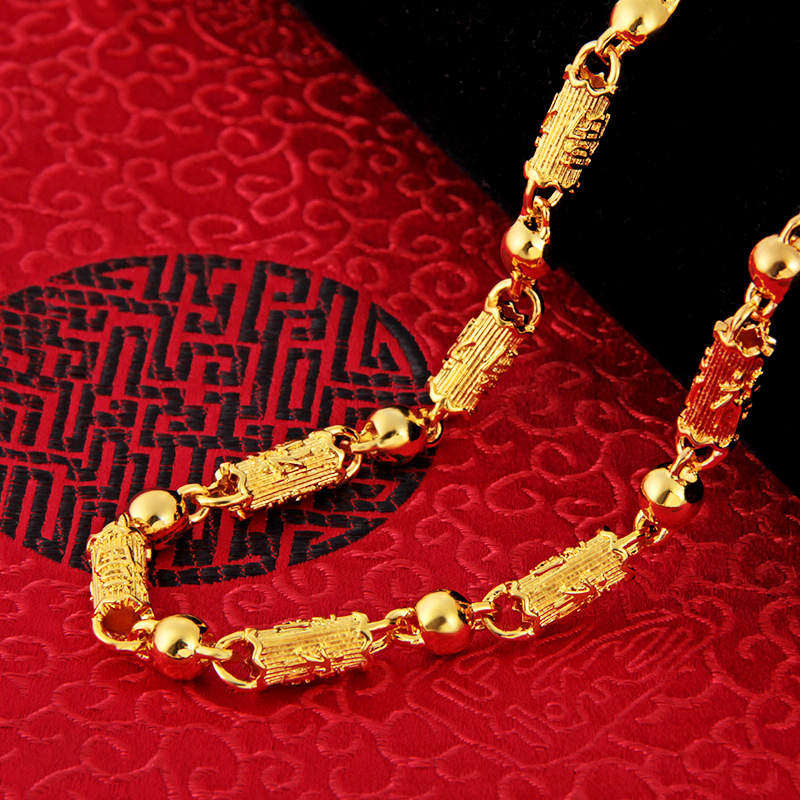 厂家批发 黄铜镀金越南沙金项链 仿黄金饰品男士福字柱项链