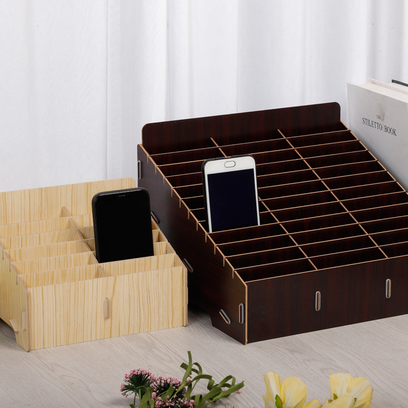 Wooden Multi-Grid Phone Storage Box Desktop Storage Organize Box Clue Box Certificate Storage Box Multifunctional Wooden Box