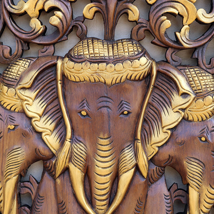 泰国大象雕花板东南亚风情客厅酒店会所墙面装饰木雕手工柚木壁挂