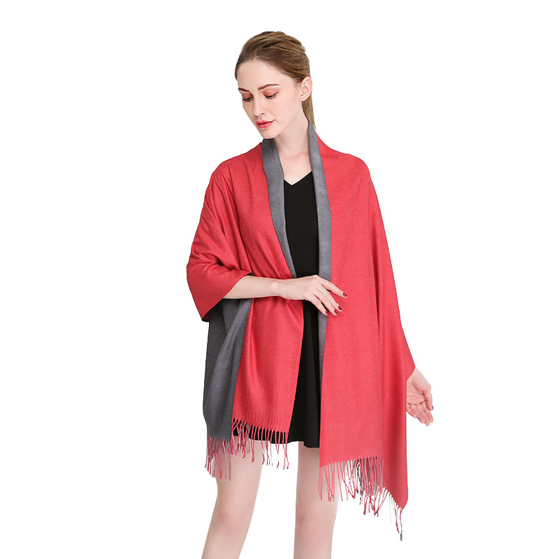 New Solid Color Women's Double-Sided Artificial Cashmere Scarf European and American Dual-Use Autumn and Winter Warm Tassel Shawl Wholesale