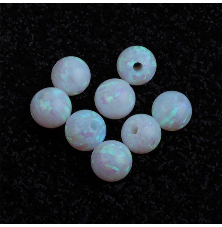 op16月亮白欧珀石串珠合成白澳宝手串配珠78色欧泊圆珠现货